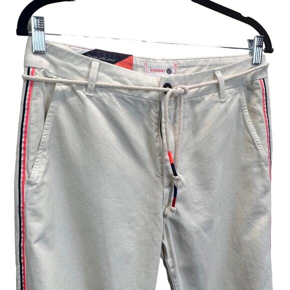 Sundry Women’s 100% Cotton White Jogger Pants Size 27 Taped Leg Streetwear Edgy - Picture 8 of 14